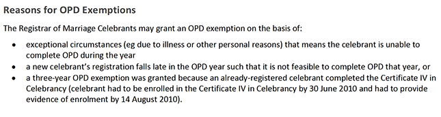 OPD Exemptions Reasons